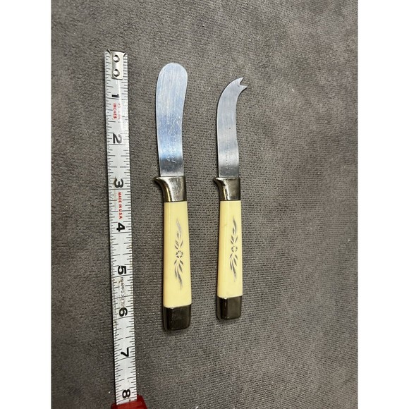 VTG Regent Sheffield Cutlery Stainless Steel Cheese Knives Bakelite Flowers - Picture 7 of 7